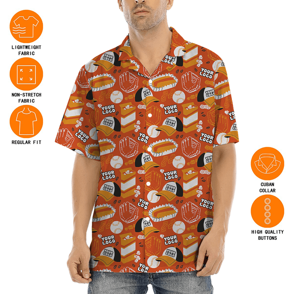 Custom Baseball Team Logo Orange Hawaiian Shirt