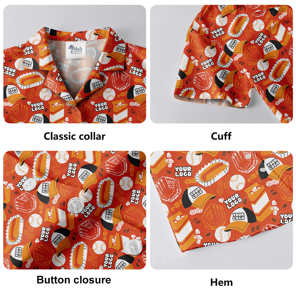 Custom Baseball Team Logo Orange Hawaiian Shirt