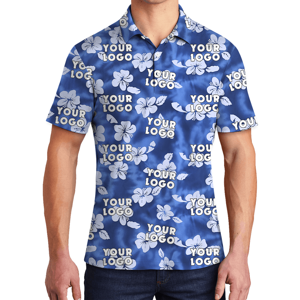 Custom Company Logo Classic Hibiscus Blue Polo Shirt