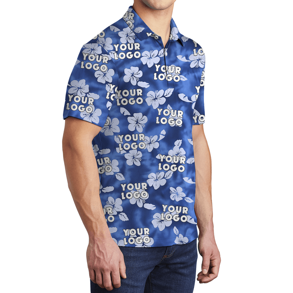 Custom Company Logo Classic Hibiscus Blue Polo Shirt