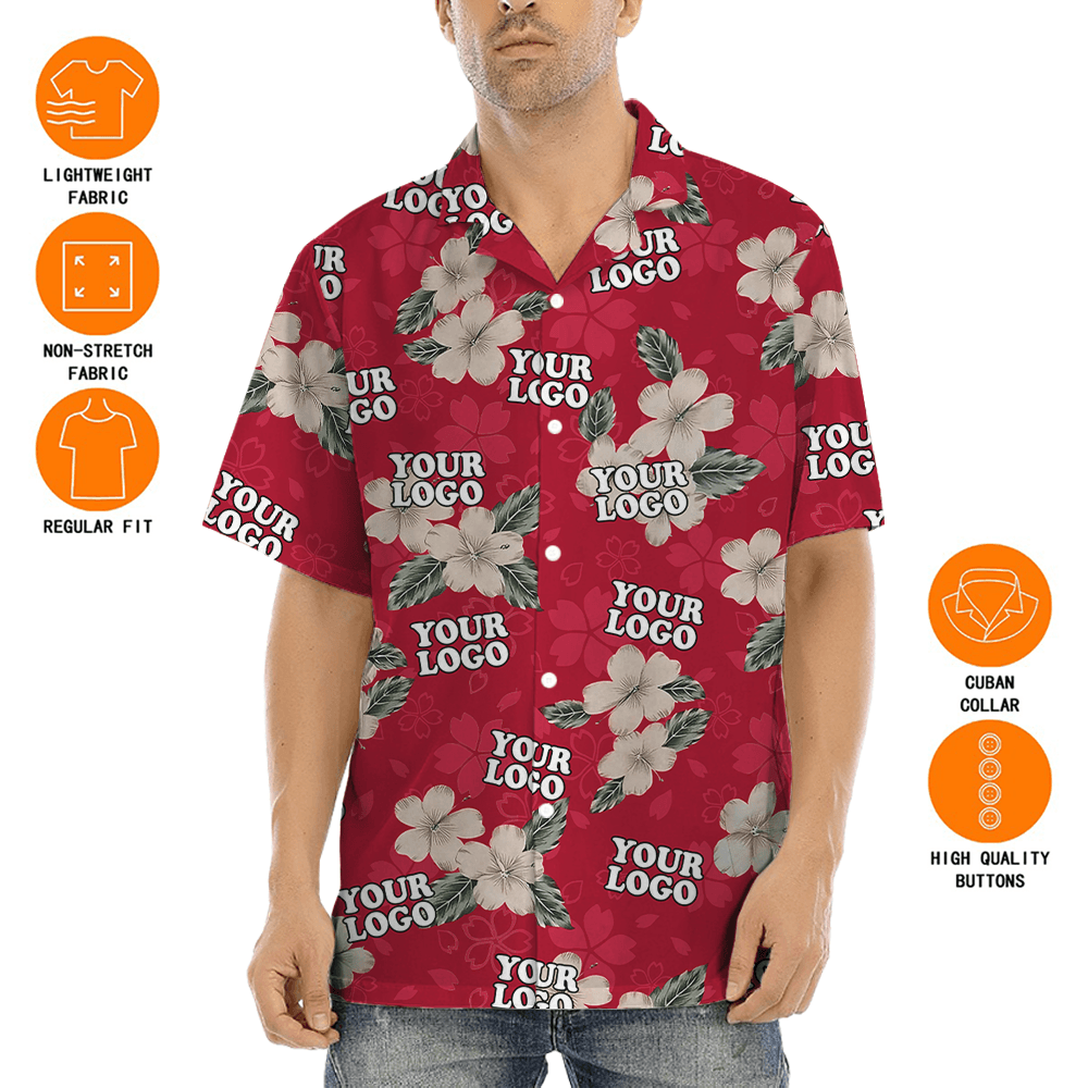 Custom Company Logo Floral Red Friday Aloha Shirt