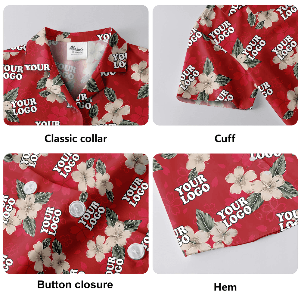 Custom Company Logo Floral Red Friday Aloha Shirt