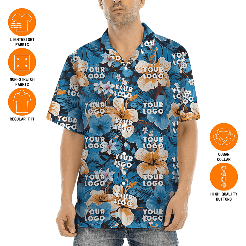 Custom Company Logo Tropical Blue Hawaiian Shirt