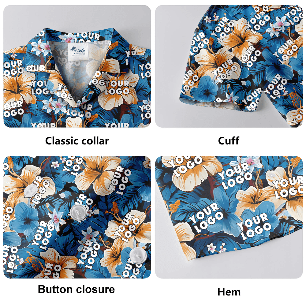 Custom Company Logo Tropical Blue Hawaiian Shirt