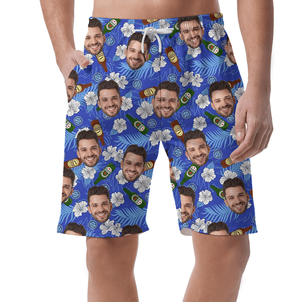 Custom Face Floral Beer Men's Beach Shorts