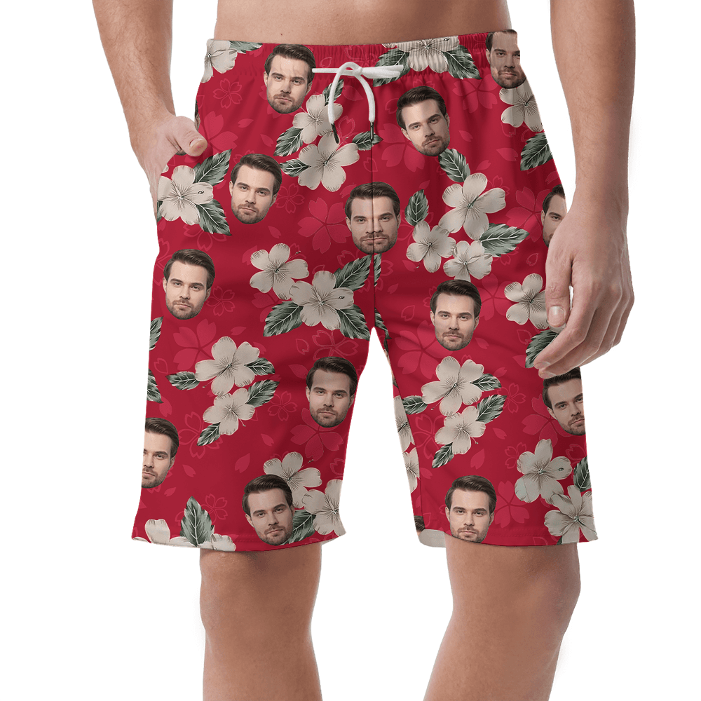 Custom Face Floral Vintage Hawaiian Beach Shorts