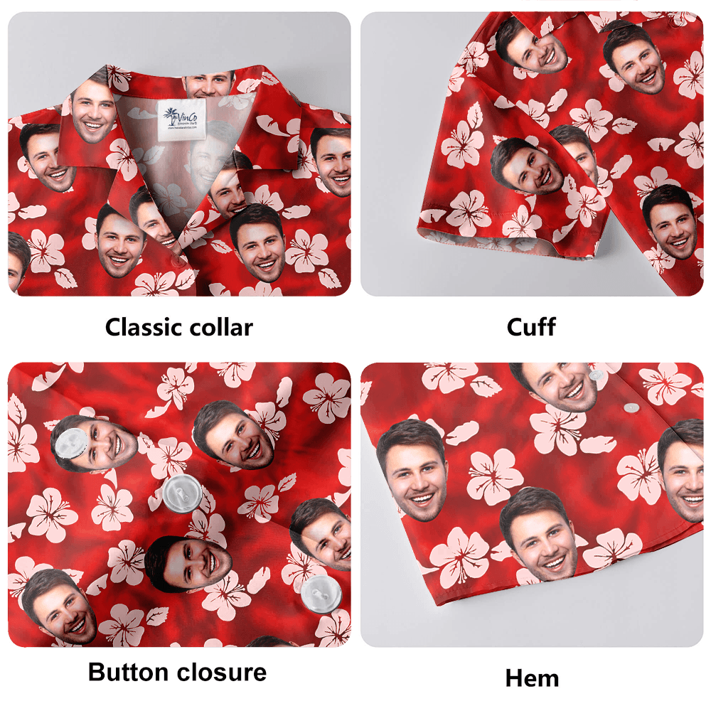 Custom Face Hibiscus Red Hawaiian Button Shirt