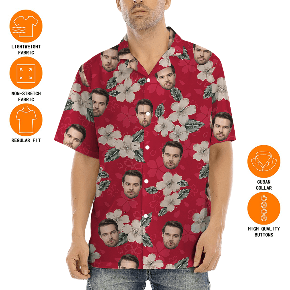 Custom Face Hibiscus Red Hawaiian Shirt