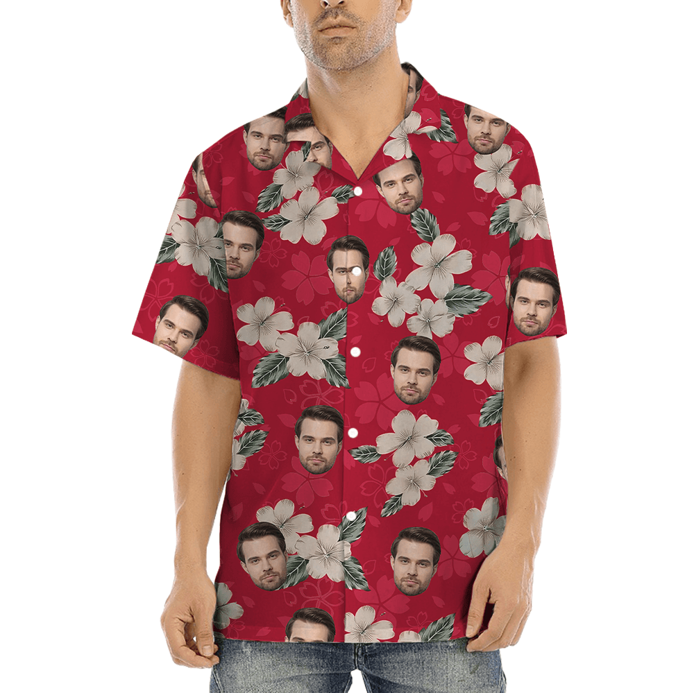 Custom Face Hibiscus Red Hawaiian Shirt (2)