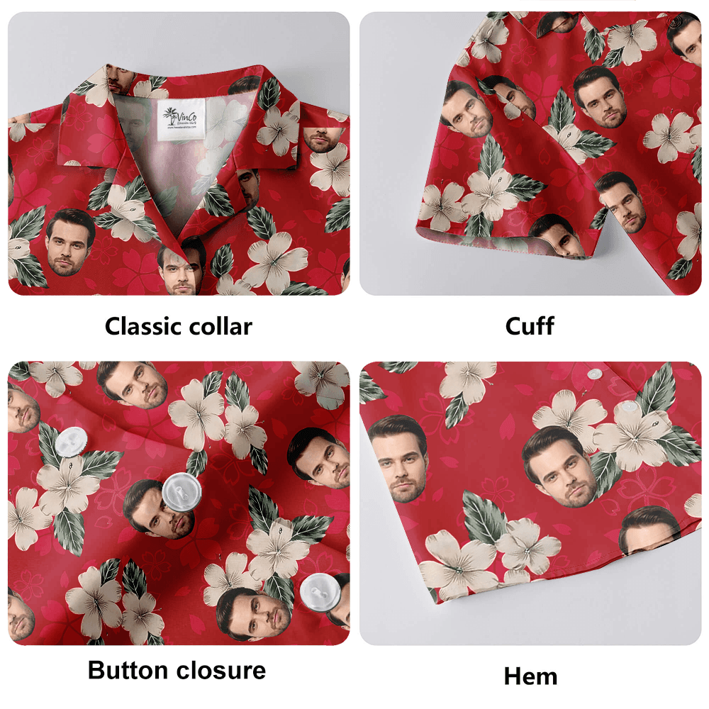 Custom Face Hibiscus Red Hawaiian Shirt