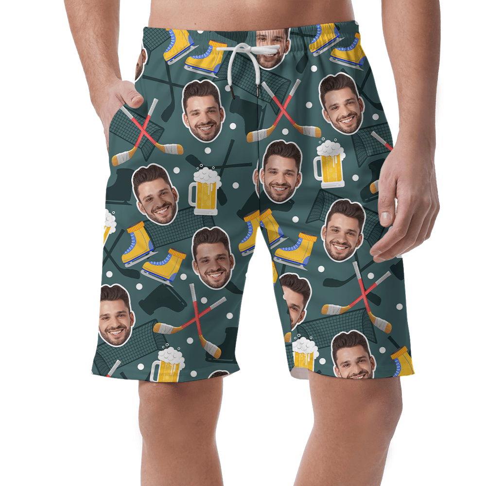 Custom Face Ice Hockey Hawaiian Beach Shorts