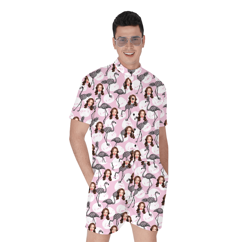 Custom Face Pineapple Flamingo Hawaiian Romper
