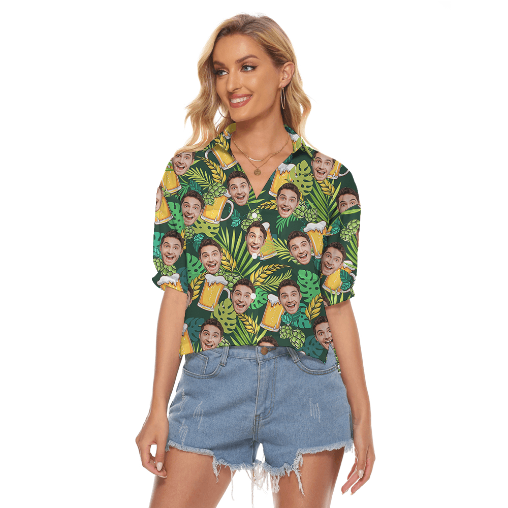 Custom Face Tropical Beer Women's Crop Top Shirt