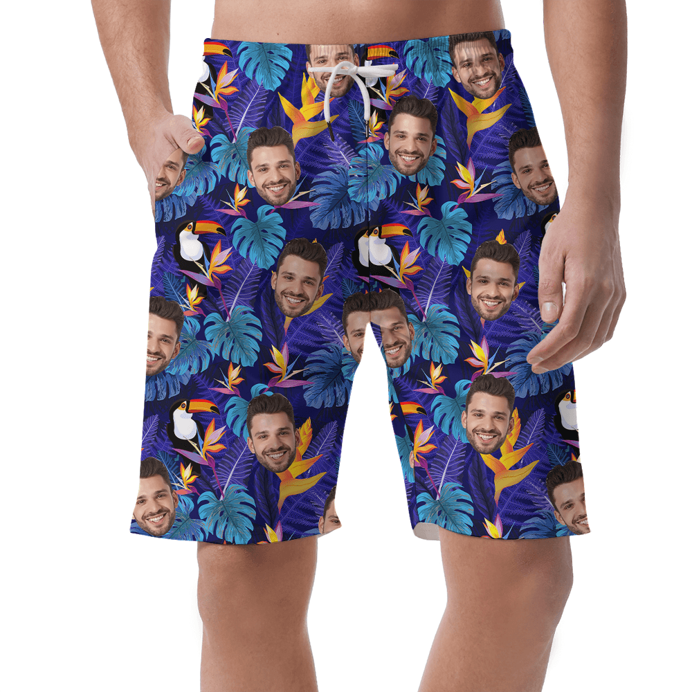 Custom Face Tropical Toucan Hawaiian Men's Shorts