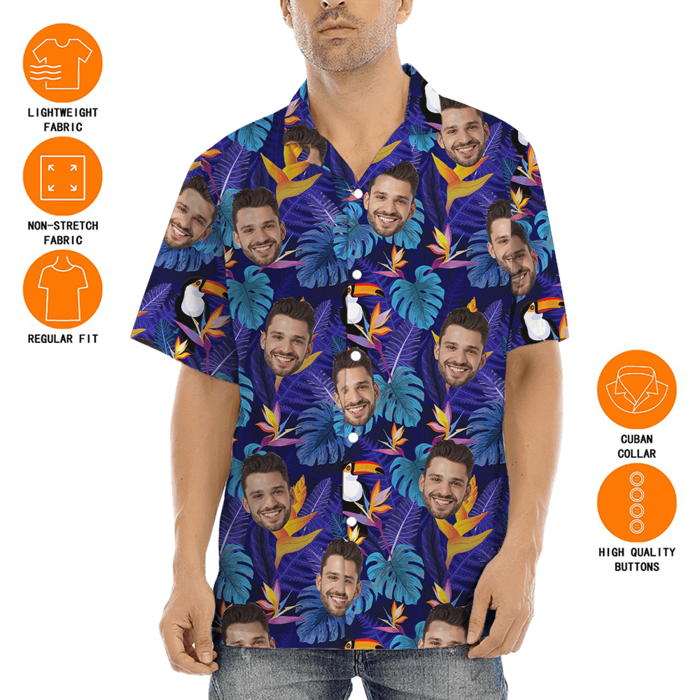Custom Face Tropical Toucan Purple Hawaiian Shirt