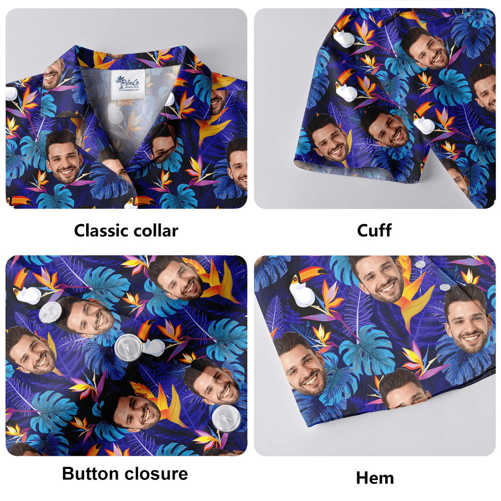 Custom Face Tropical Toucan Purple Hawaiian Shirt