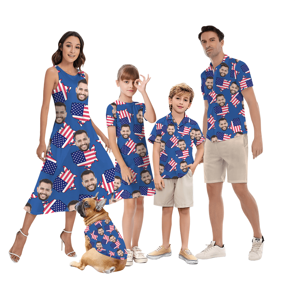 Custom Face USA Maps Matching Hawaiian Outfits For Family