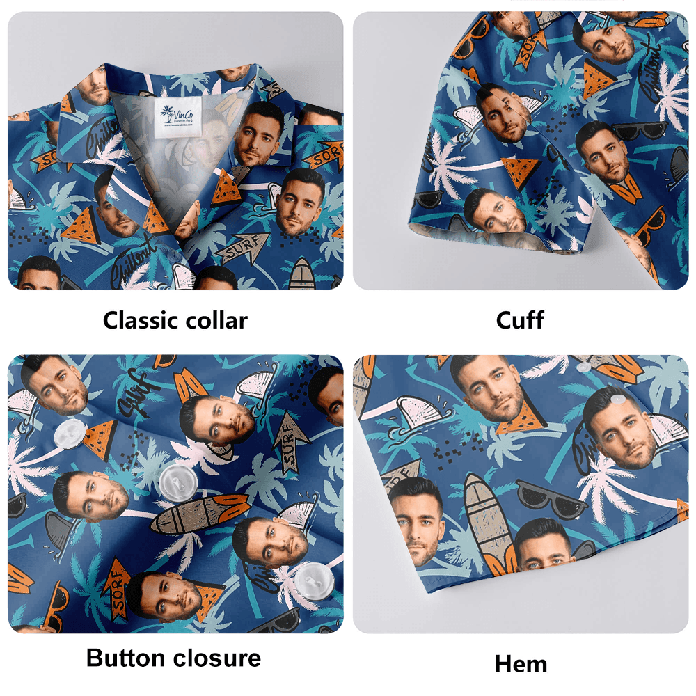 Custom Face Vintage Surfing Board Blue Hawaiian Shirt