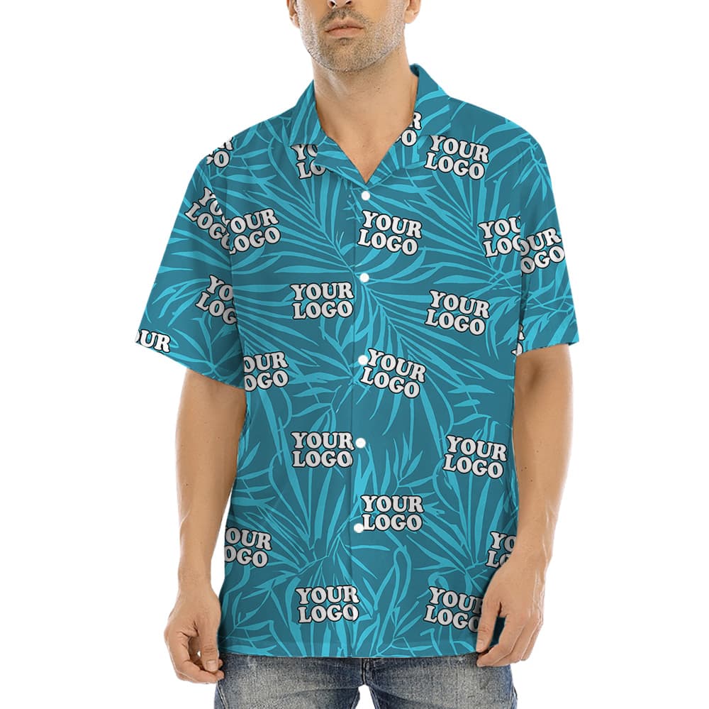 Custom Logo Deep Blue Leaves Hawaiian Shirt1