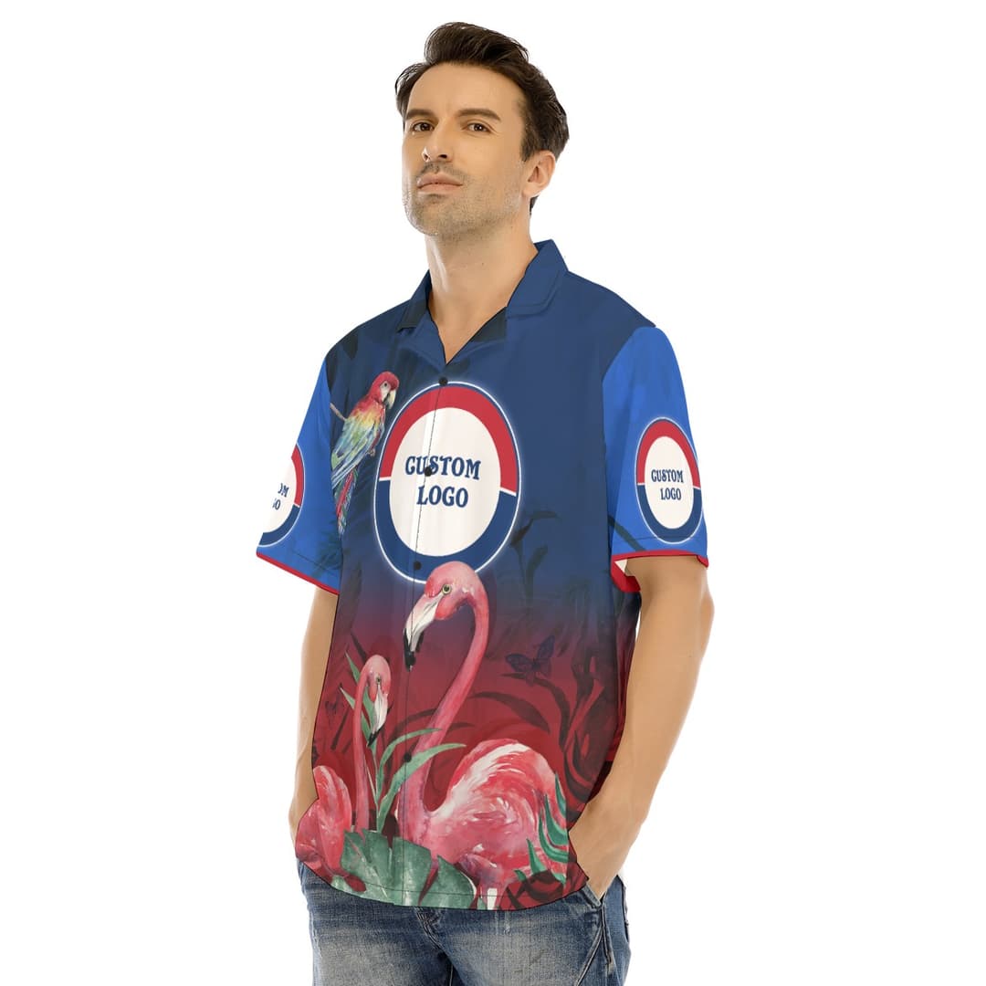 Custom Logo Flamingo Parrot Hawaiian Shirt