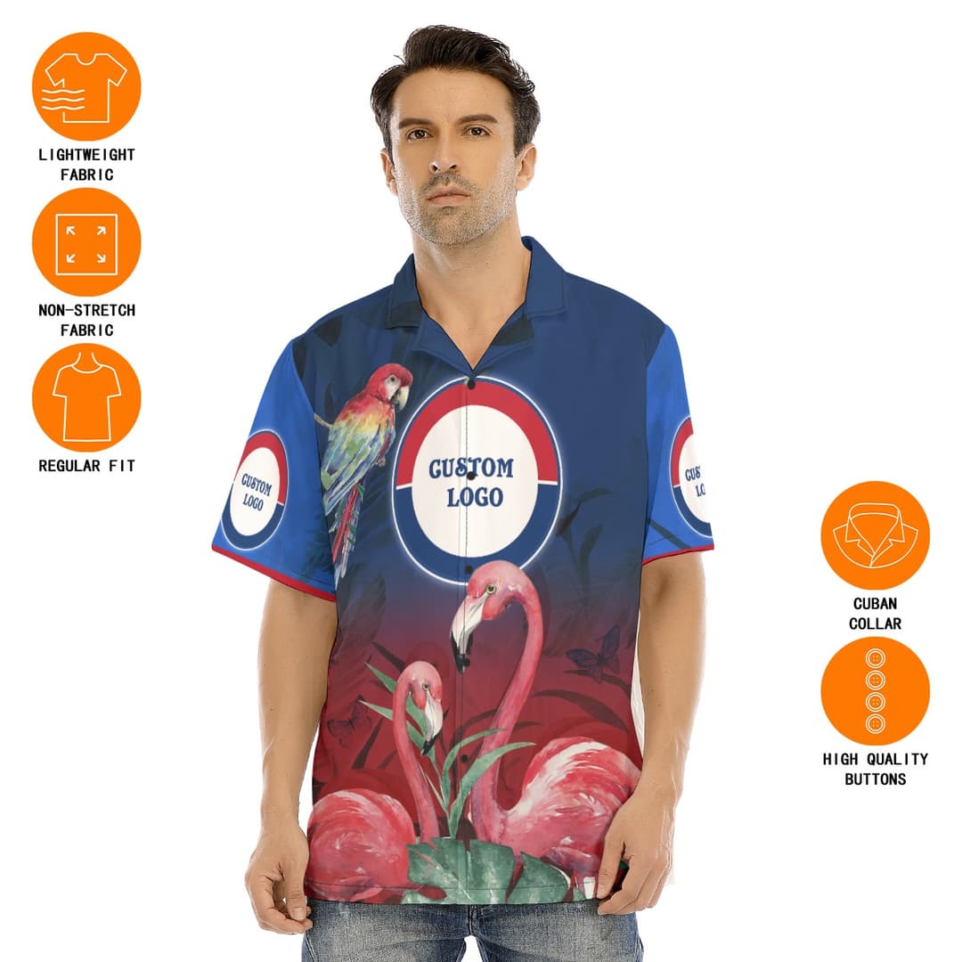 Custom Logo Flamingo Parrot Hawaiian Shirt