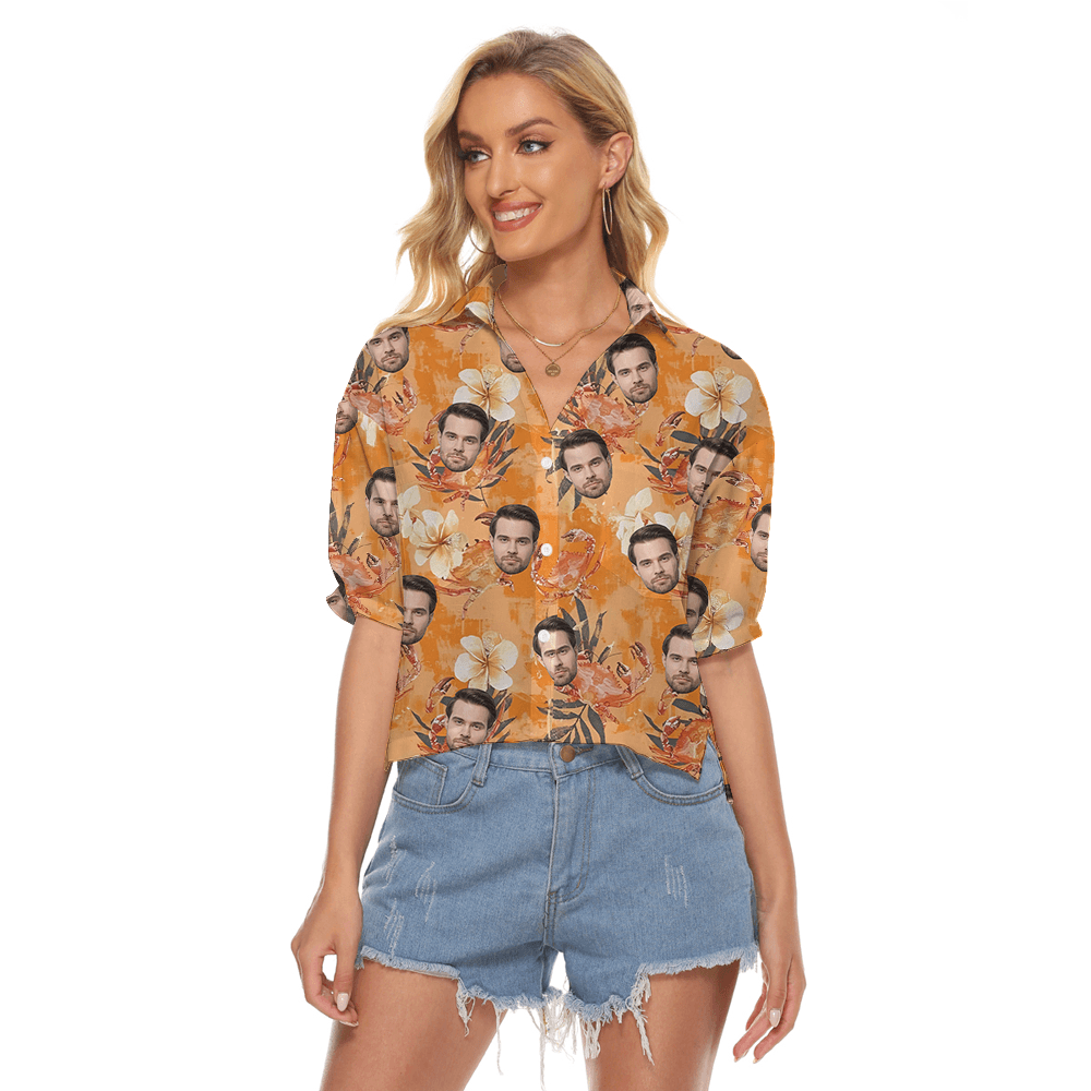 Custom Orange Women's Crop Top Shirt With 1-5 Faces