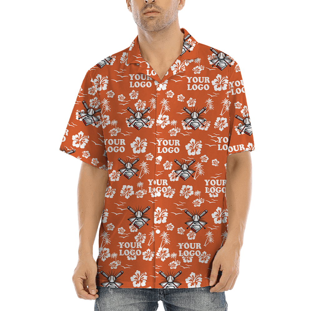 Custom Team Logo Baseball Floral Orange Hawaiian Shirt (2)