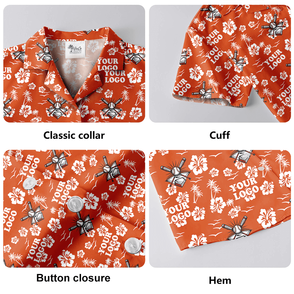 Custom Team Logo Baseball Floral Orange Hawaiian Shirt