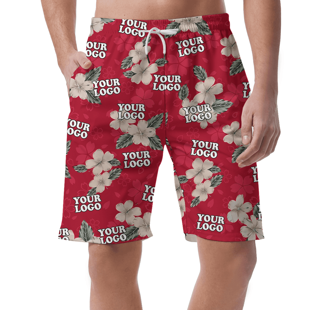 Custom Team Logo Floral Red Beach Shorts