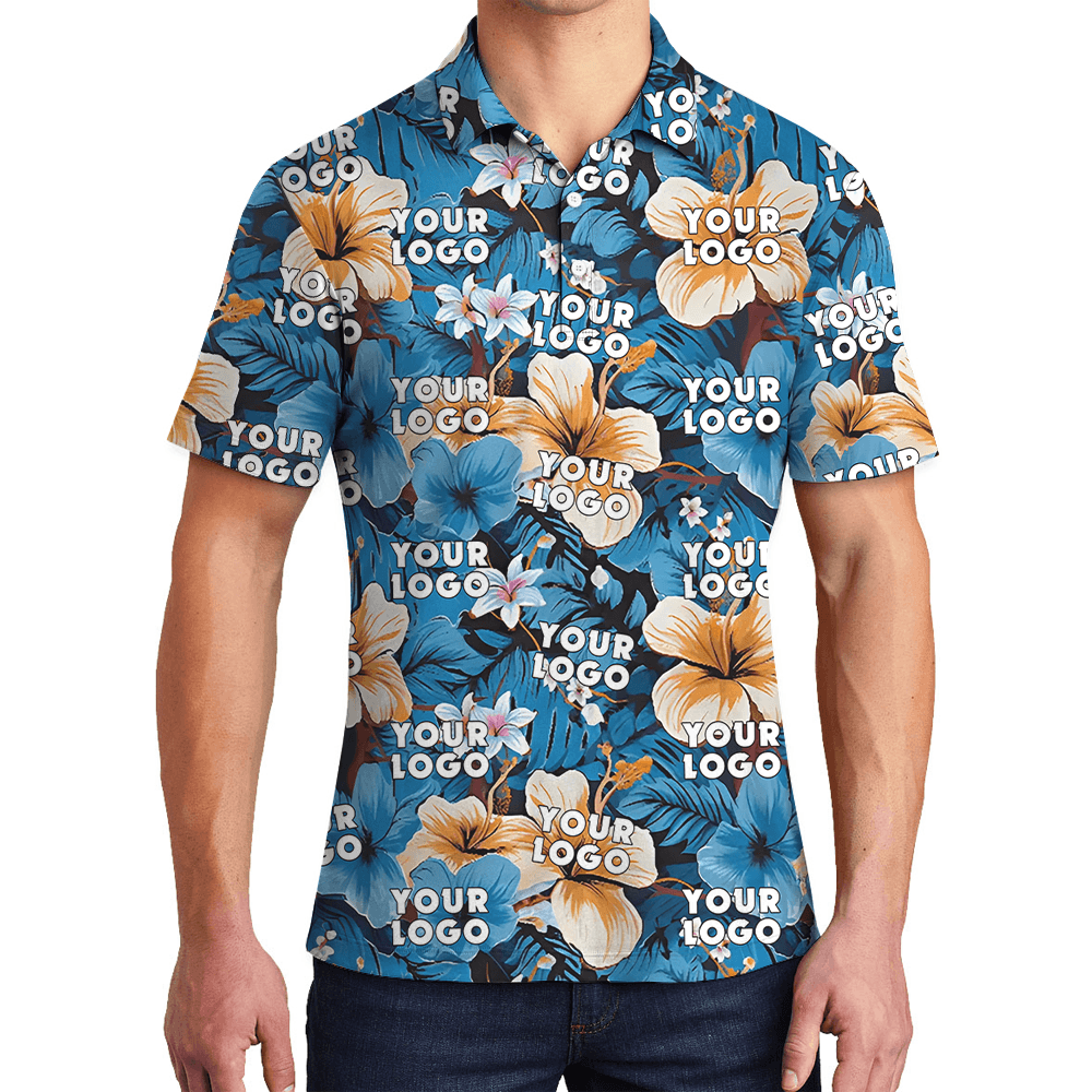 Custom Tropical Blue Men's Polo Shirt With Company Logo