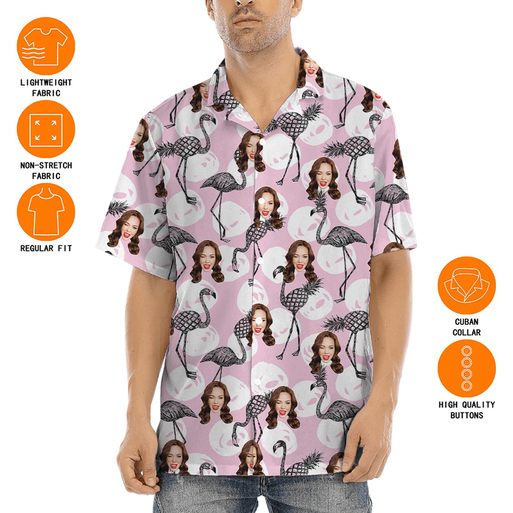 Flamingo Pineapple Custom Face Pink Hawaiian Shirt
