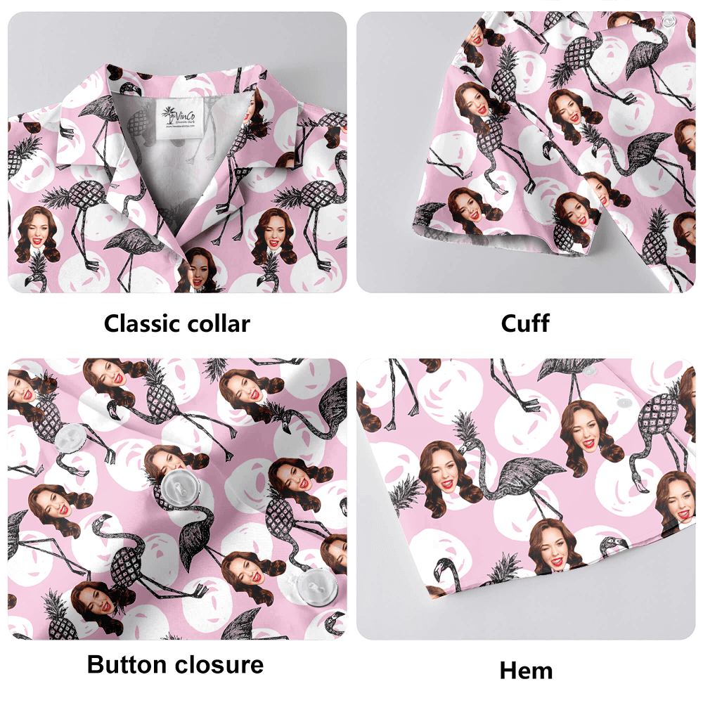 Flamingo Pineapple Custom Face Pink Hawaiian Shirt