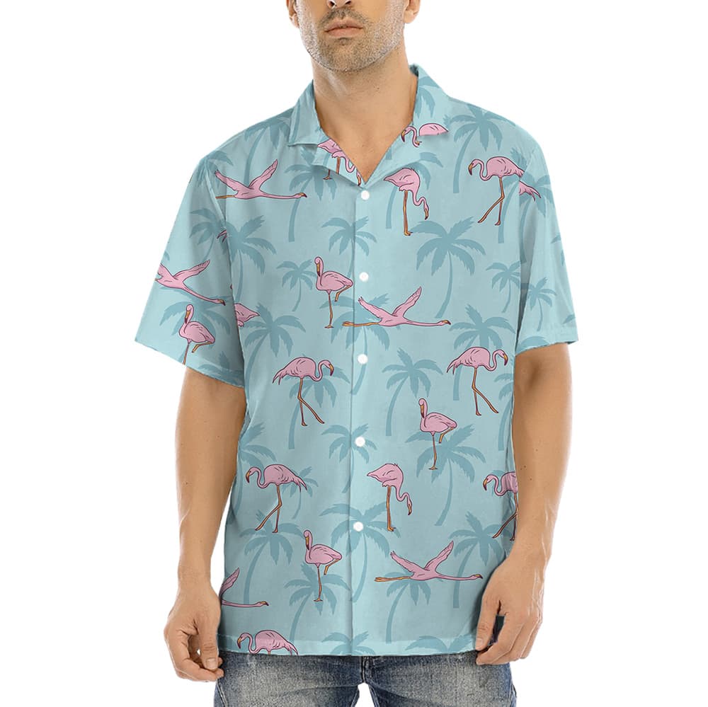Flying Flamingo Light Blue Hawaiian Shirt for Men1