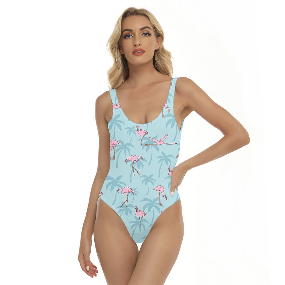 Flying Flamingo Light Blue Hawaiian Women Swimsuit1