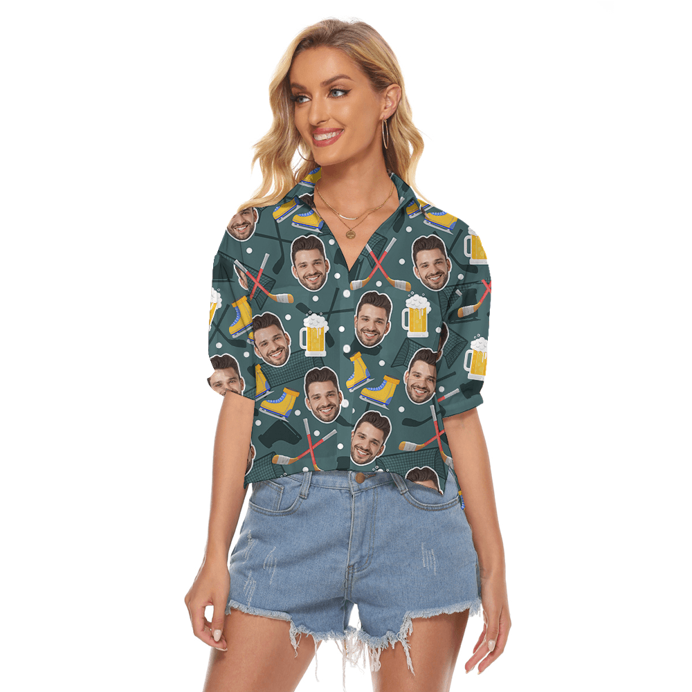 Funny Custom Face Beer Hockey Hawaiian Cropped Shirt
