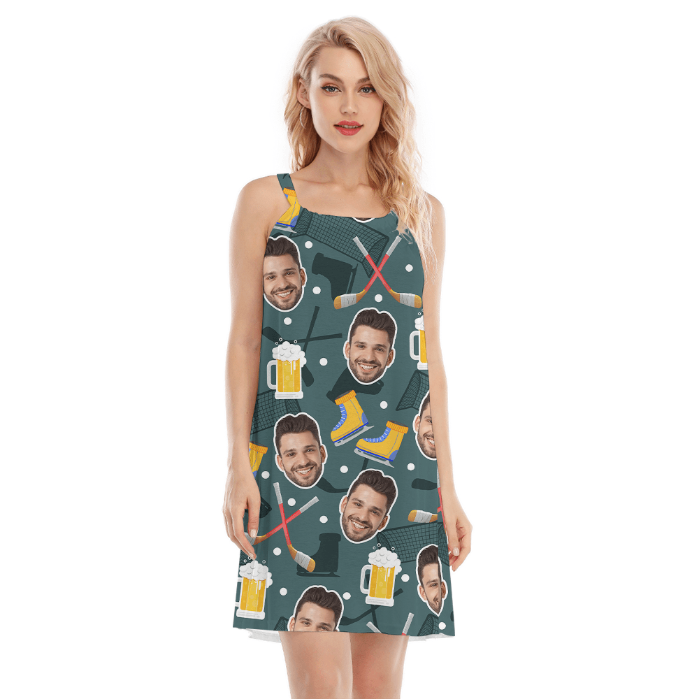 Funny Custom Face Hockey Beer Hawaiian Cami Dress