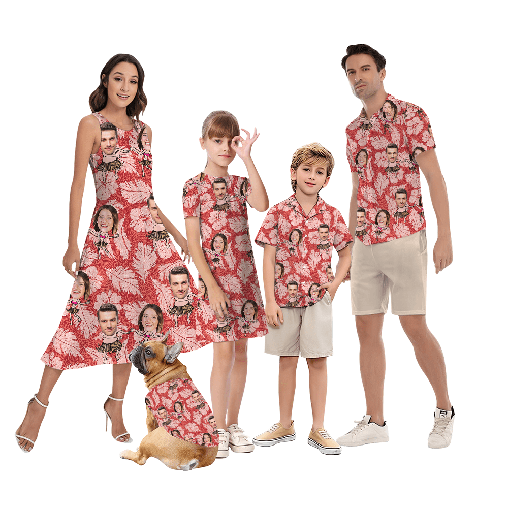 Funny Custom Face Hula Floral Matching Hawaiian Outfits For Family