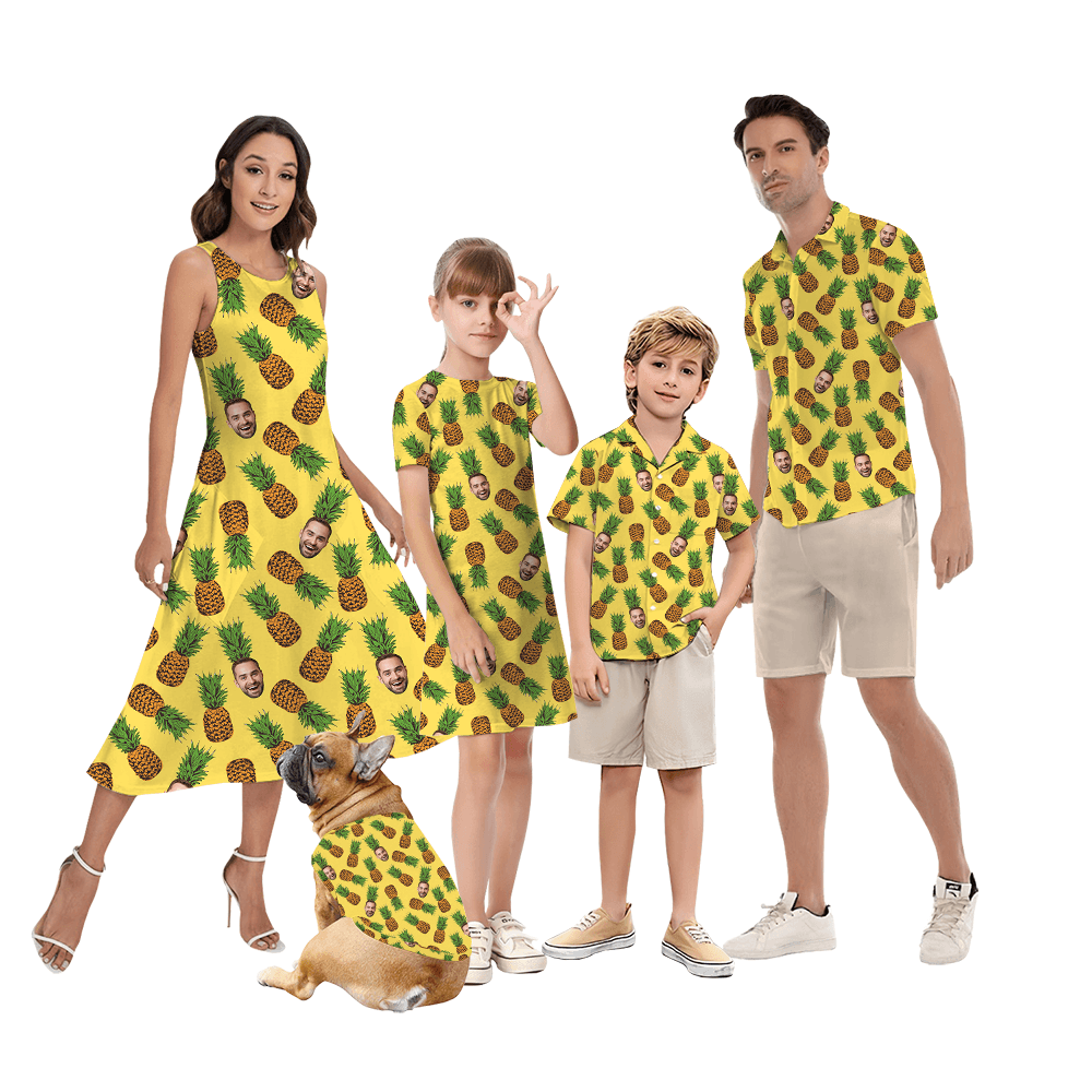 Funny Custom Face Pineapple Yellow Family Matching Hawaiian Outfits