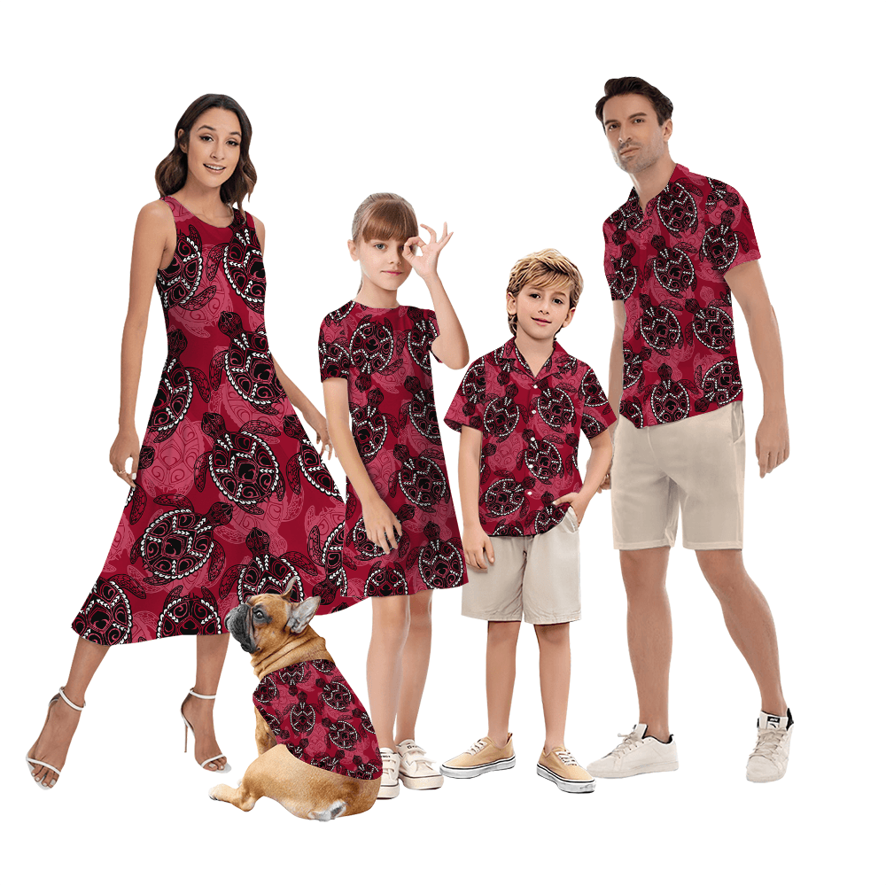 Matching Family Vintage Turtle Red Hawaiian Outfits