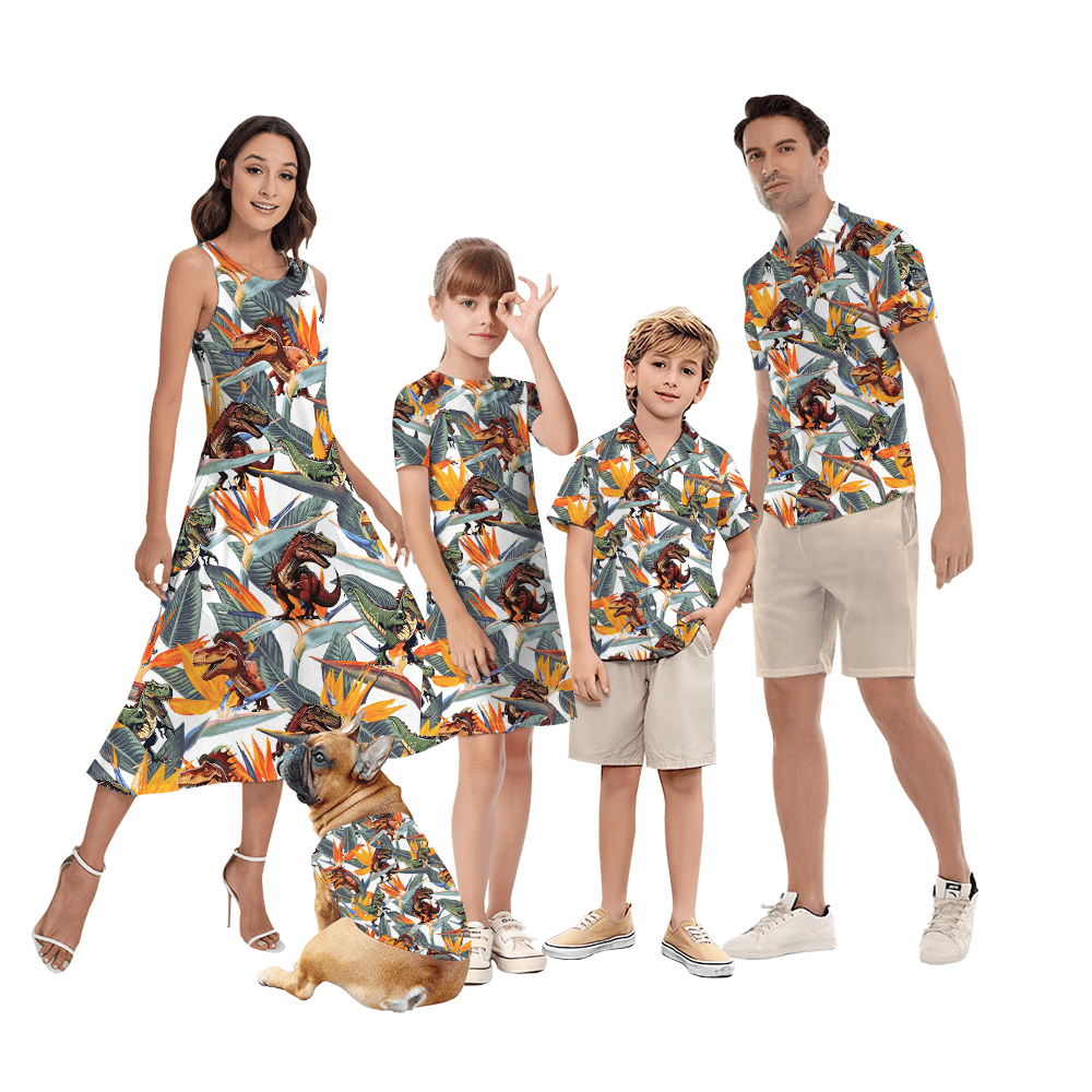 T-Rex Tropical Matching Hawaiian Outfits For Family