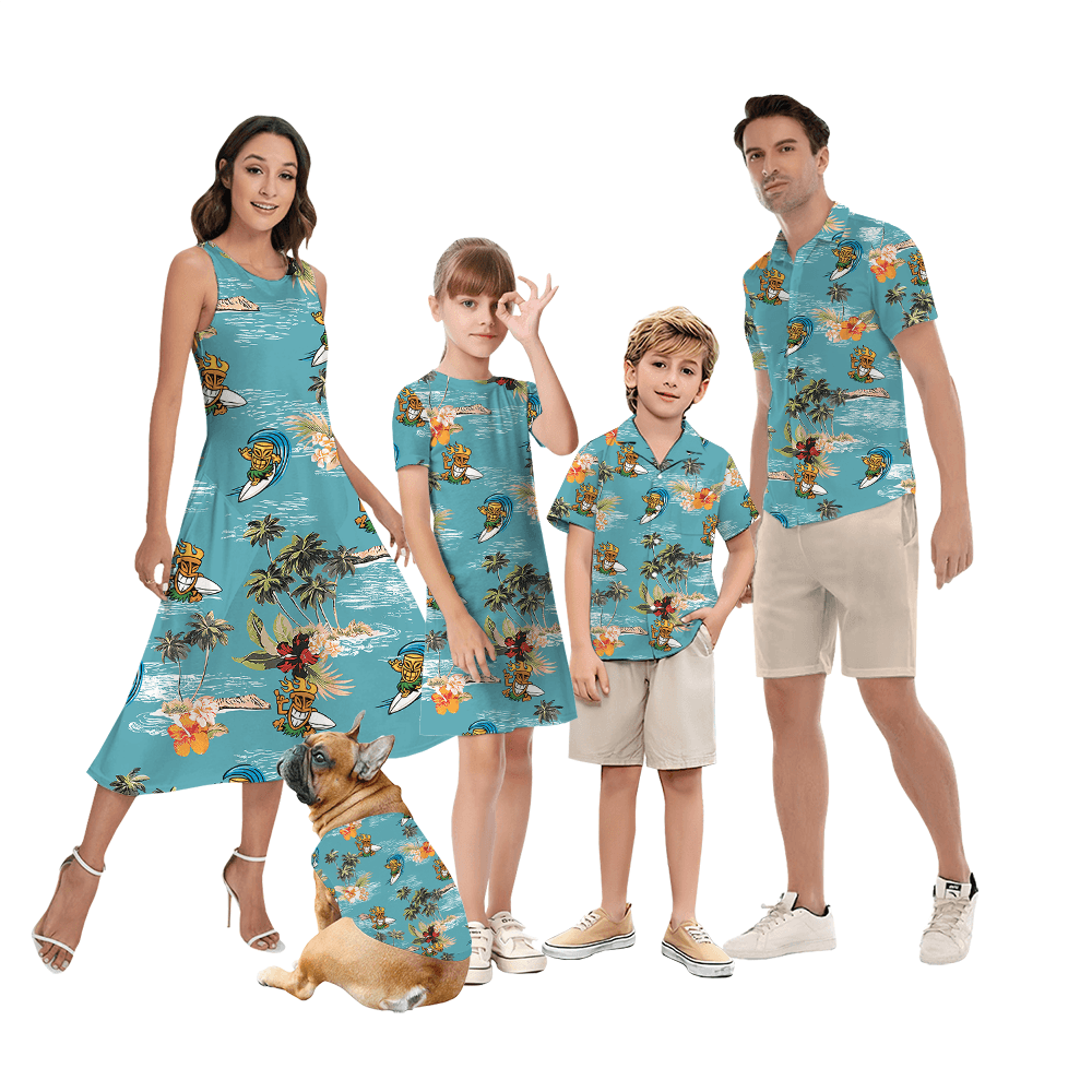 Tiki Surfing Tropical Family Matching Hawaiian Outfits