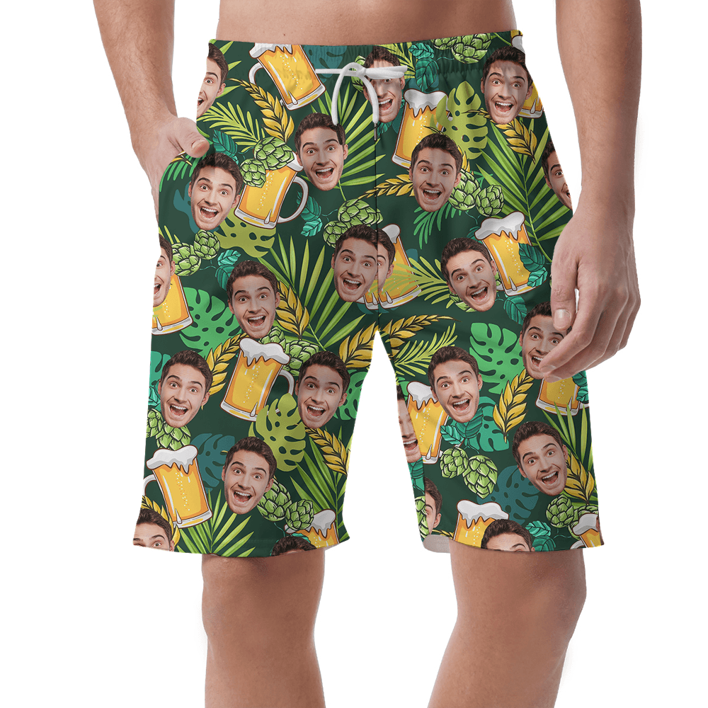 Tropical Beer Hawaiian Beach Shorts With Custom Face