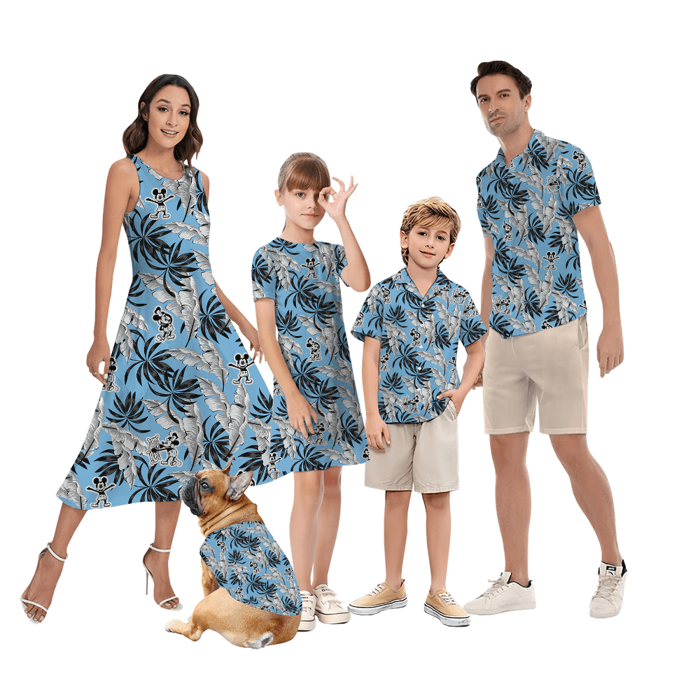 Tropical Blue Steamboat Willie Mickey Matching Family Hawaiian Shirt