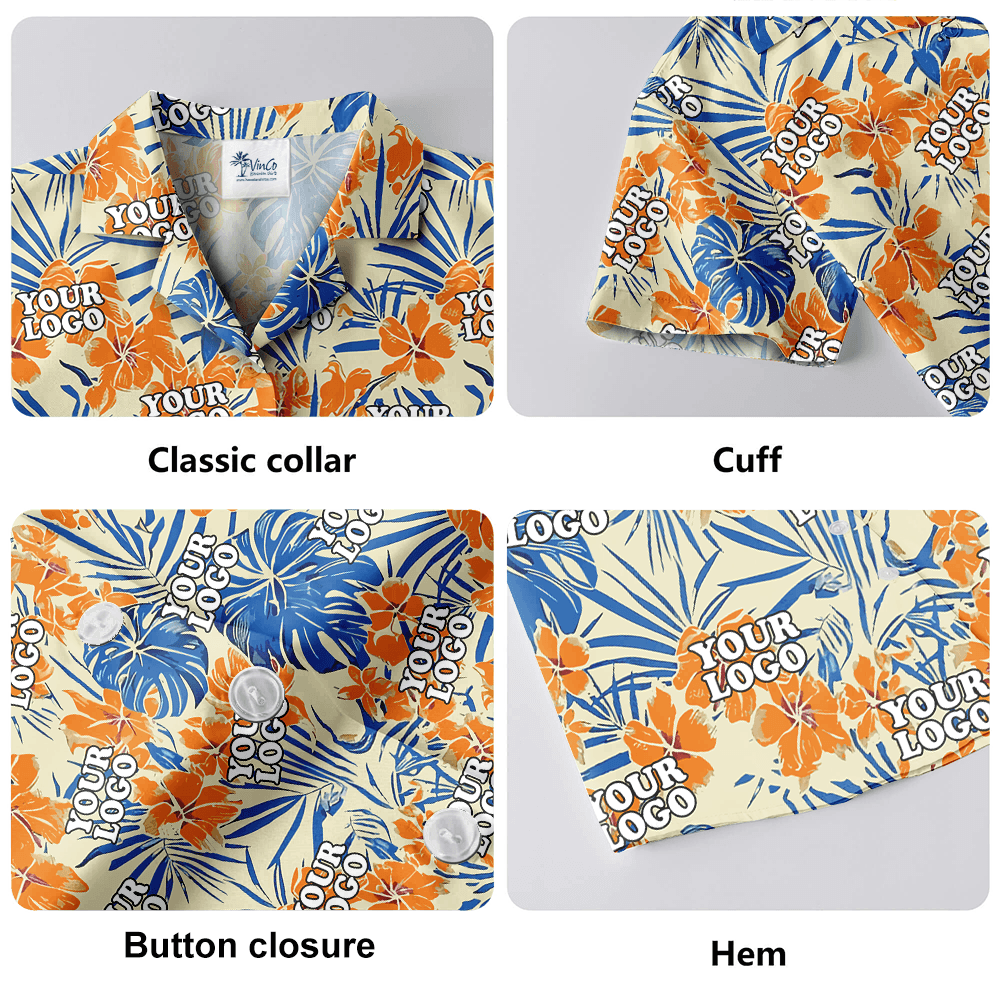 Tropical Hibiscus Orange Hawaiian Shirt With Custom Company Logo
