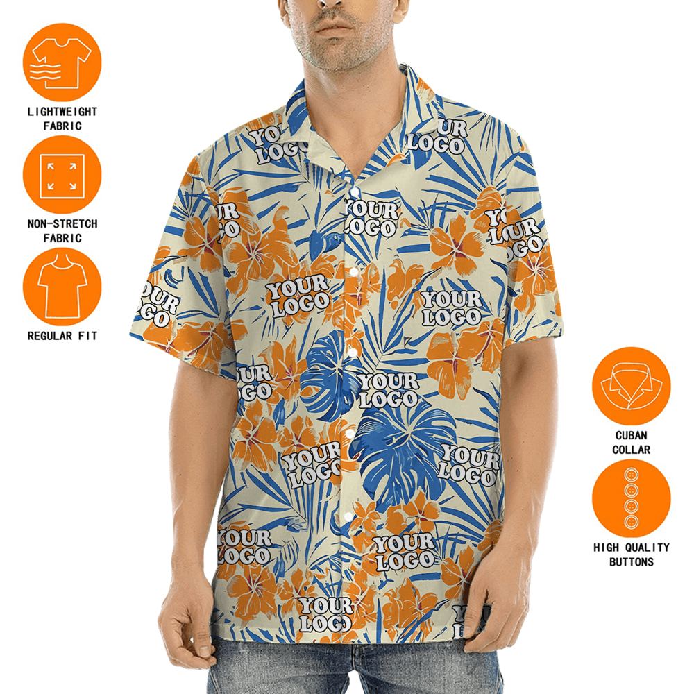 Tropical Hibiscus Orange Hawaiian Shirt With Custom Company Logo
