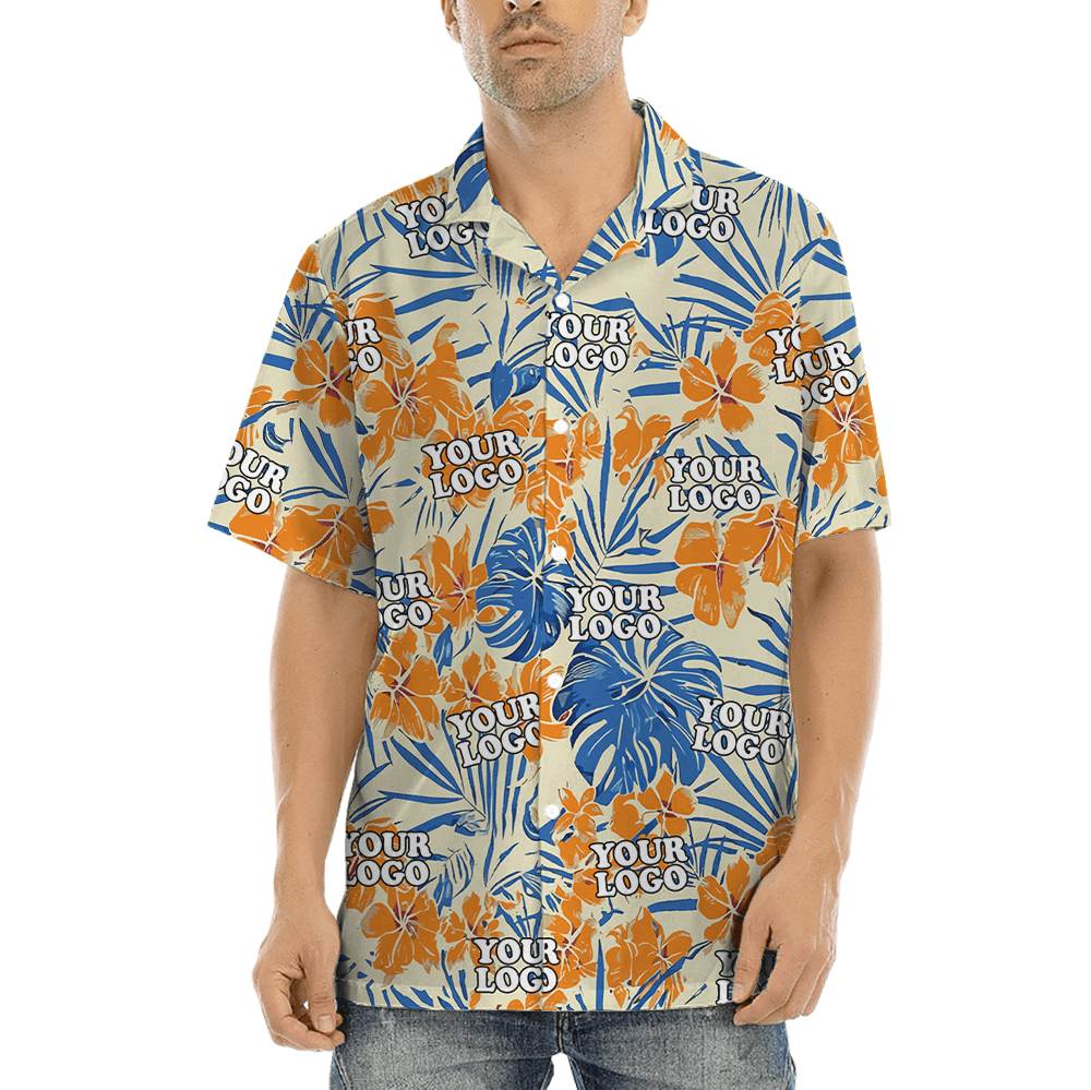 Tropical Hibiscus Orange Hawaiian Shirt With Custom Company Logo (4)