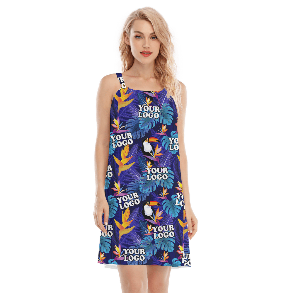 Tropical Parrot Purple Cami Dress With Custom Logo