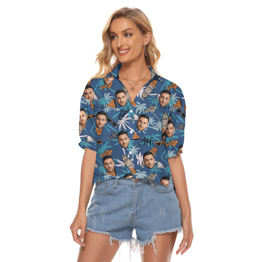 Tropical Surfing Blue Hawaiian Crop Top Shirt
