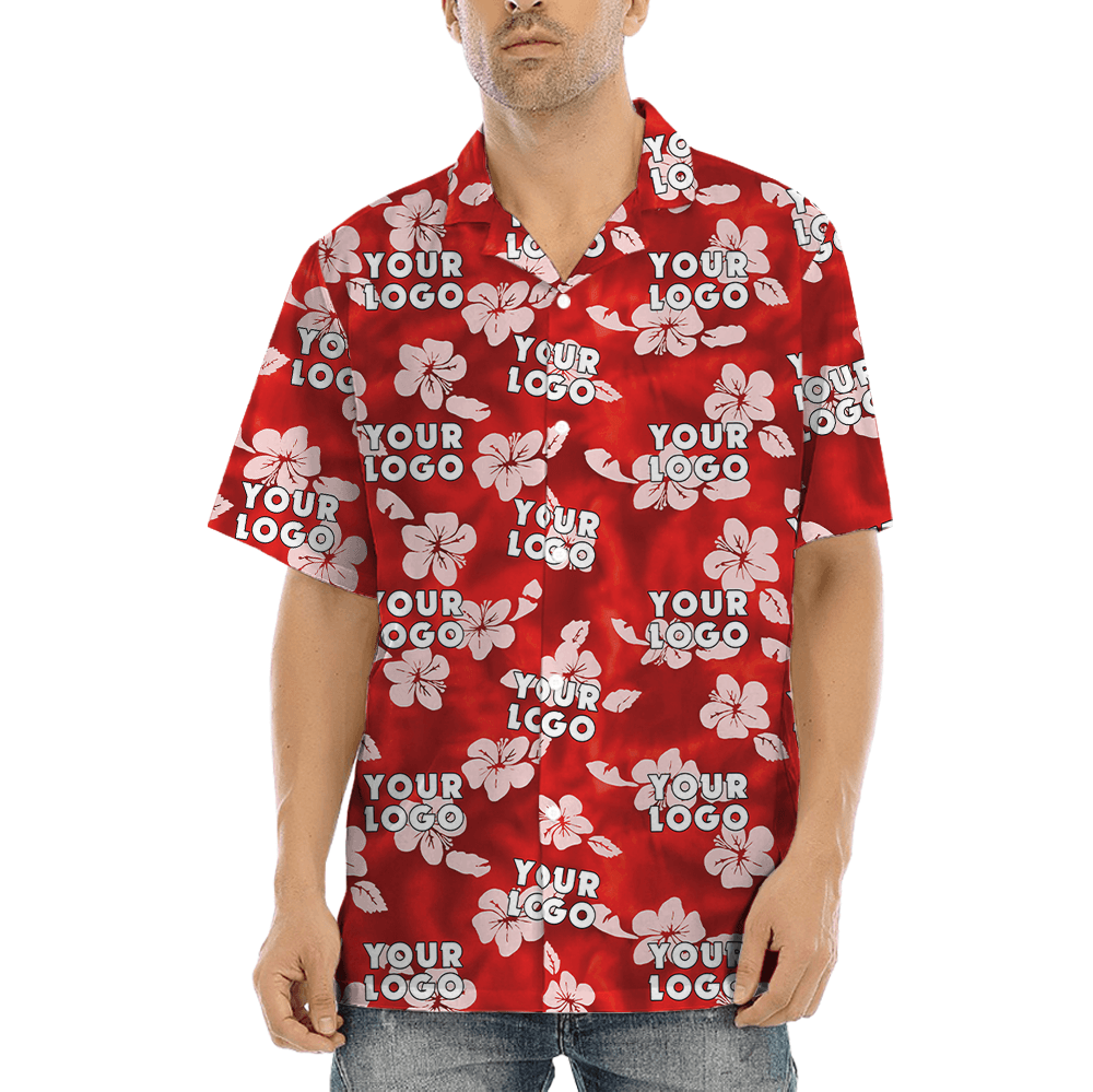 Vintage Hibiscus Red Aloha Shirt With Custom Company Logo (1)