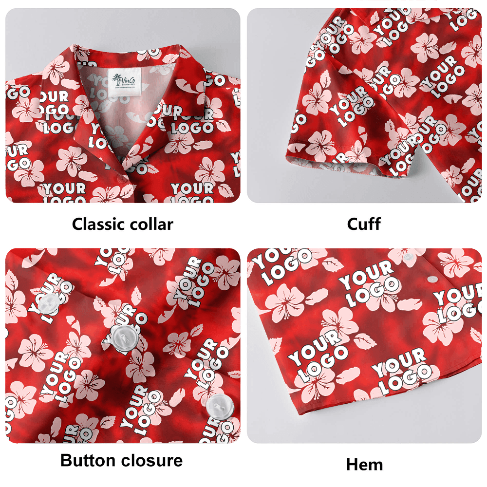 Vintage Hibiscus Red Aloha Shirt With Custom Company Logo